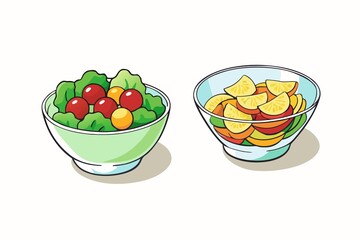 Two Bowls of Fresh Salad One with Greens and One with Fruit
