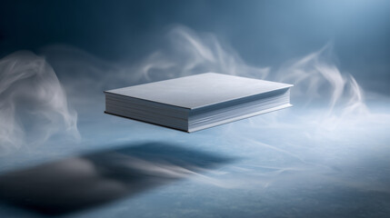 Mystical Tome: A Floating Book Surrounded by Ethereal Vaporous Clouds, Blue Tones