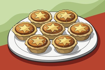 A plate of star topped tarts on a red and green background