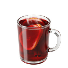 Illustration of Mulled Wine with Cinnamon and Orange in a Clear Mug