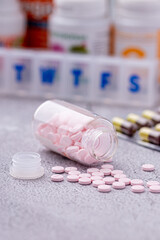 Variety of medicines and drugs.Medicine and healthcare concept.Variety of medicines and...