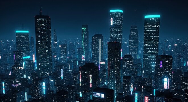 Futuristic cityscape with glowing neon lights at night a vibrant urban landscape - Powered by Adobe