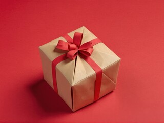 Obraz premium An elegant origami gift box stands out against a vibrant red backdrop