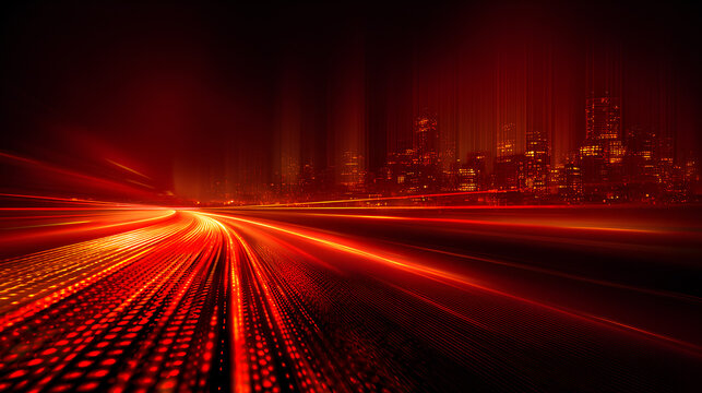 dynamic laser trail on red background with blur motion and line speed effects, where city lights stretch into a vibrant line glowing past another long red line. Stock Illustration - Powered by Adobe