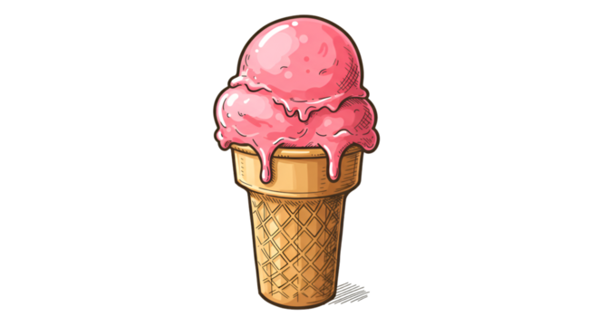 Illustration of Pink Ice Cream Cone with Transparent Background