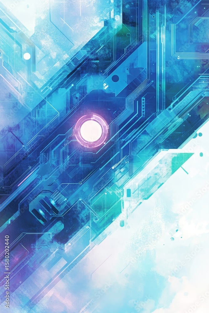 Poster futuristic digital data system with glowing circuits and advanced cyber technology visualization