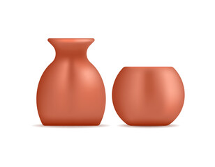Illustration of two vases, pots, or pottery. Clay crafts. Craft objects or items. Minimalist 3D style design. Icon or symbol. Element assets