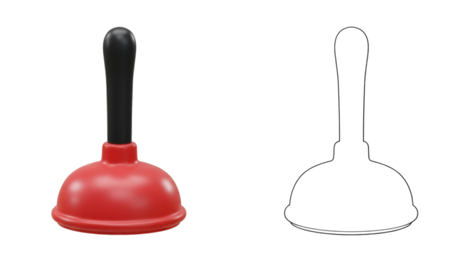 Illustration of Red Rubber Plunger Plumbing Tool with Black Handle