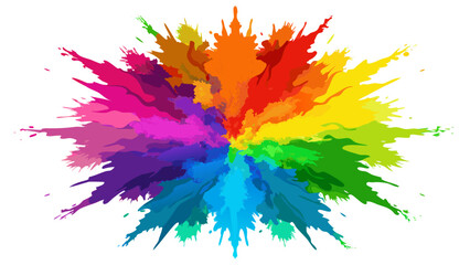 Vibrant rainbow color explosion splash paint on white background