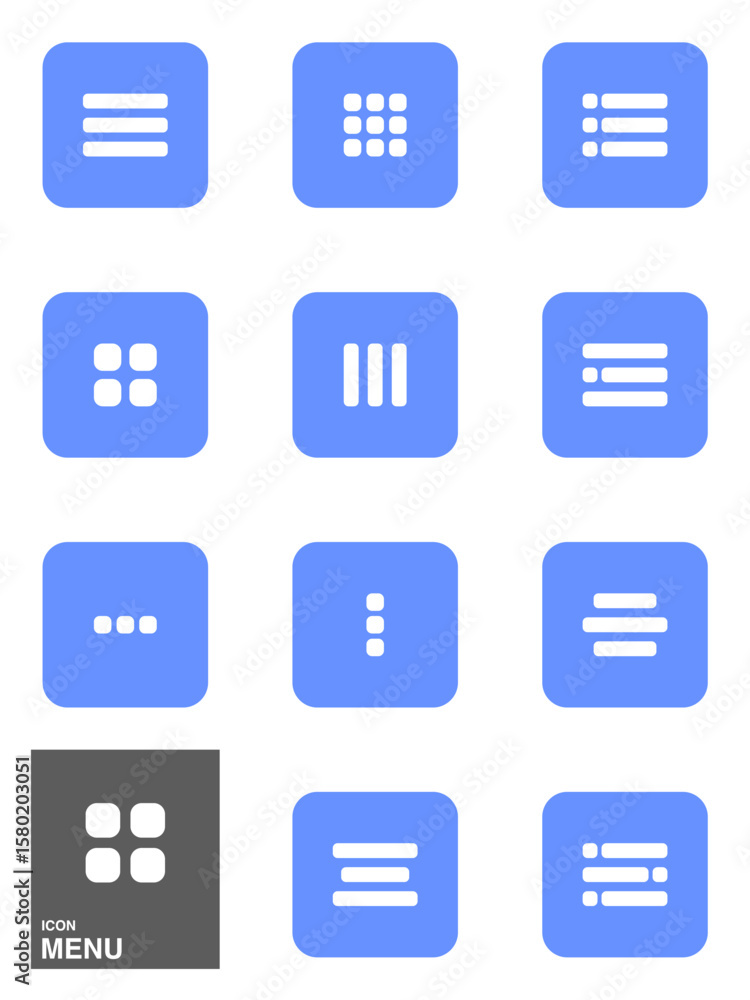 Poster ui menu icon collection – grid, lines, and dots symbols