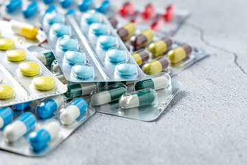Variety of medicines and drugs.Medicine and healthcare concept.Variety of medicines and...