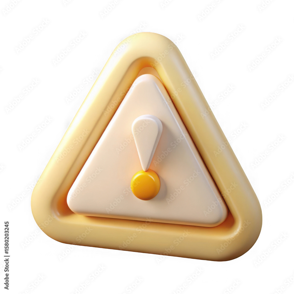 Poster 3d rendering of a yellow and white warning triangle with an exclamation mark isolated on transparent