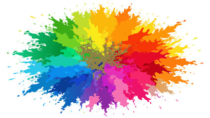 Vibrant rainbow color splash explosion on white background with black border
