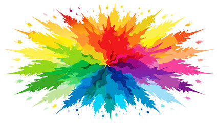 Vibrant rainbow color splash explosion with paint splatters on white background