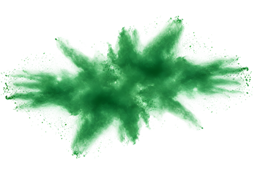 Abstract Green Powder Explosion Background with Transparent Backdrop
