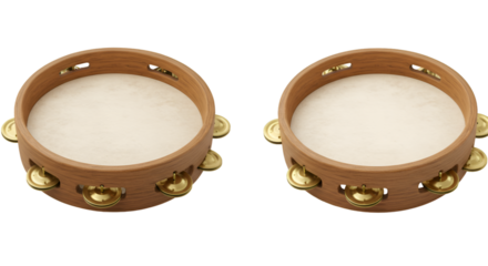 Illustration of Two Tambourines Percussion Instruments with Transparent BG
