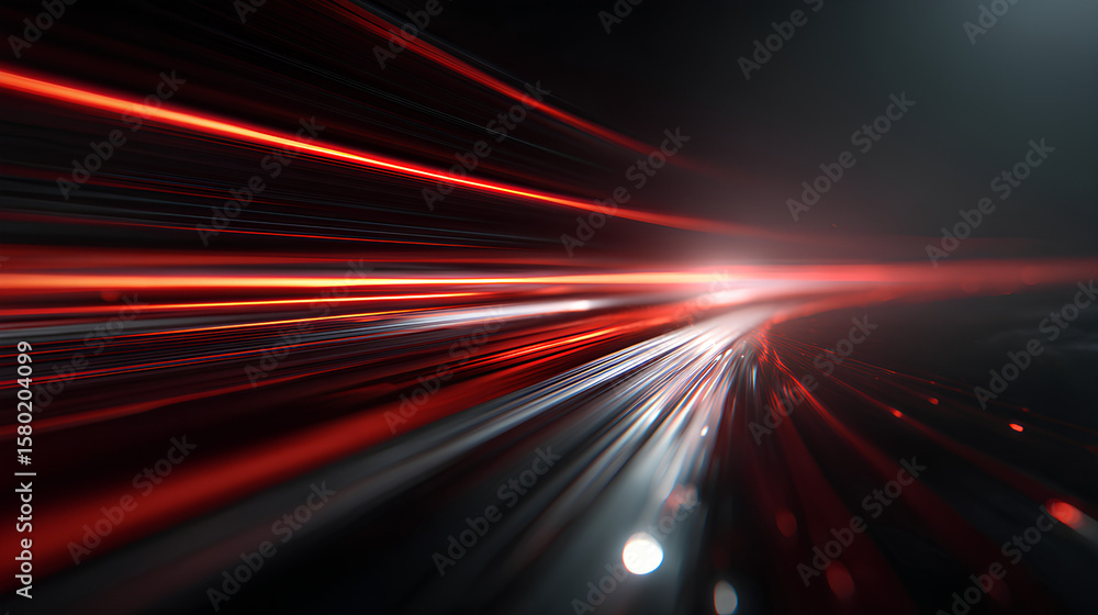 Poster dynamic red line with ray flash and futuristic glow effect on dark 16 background with blur and motio