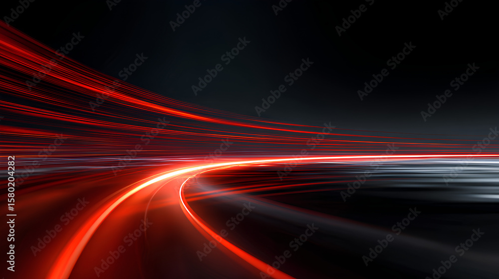 Poster dynamic red line with ray flash and futuristic glow effect on dark 16 background with blur and motio