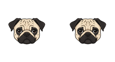 Illustration of Two Pug Dog Head Animal Pet Portrait on Transparent