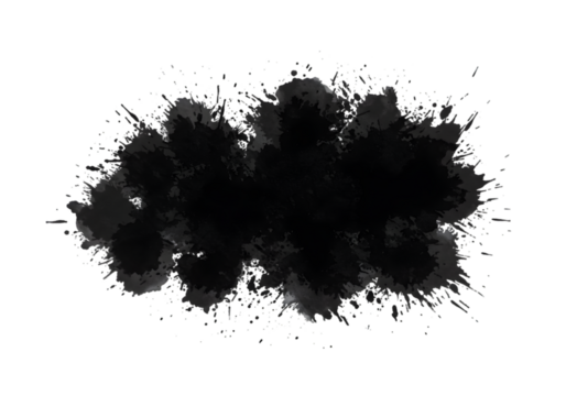 Abstract Illustration of Black Ink Splatter Isolated on Transparent Backdrop