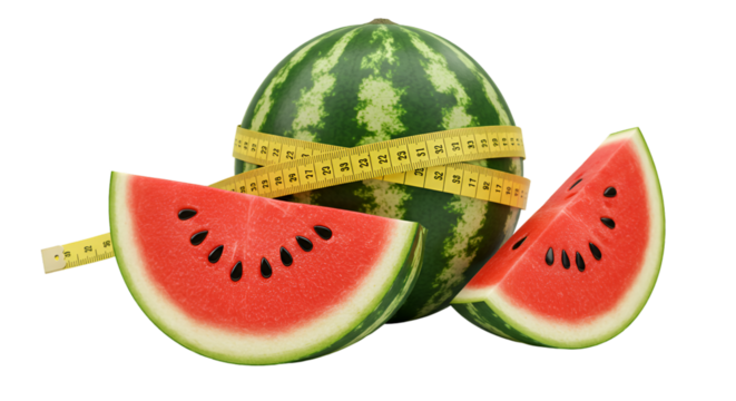Illustration of Watermelon Slices with Yellow Measuring Tape on Transparent