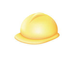 An illustration of a yellow safety helmet. Protection and safety equipment. Personal protective equipment. Head protection. Minimalist 3D style design. Icon or symbol. Element asset. White background