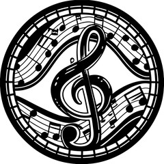 TikTok music note logo in linocut black & white