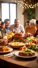 Large family gathered around a Thanksgiving table
