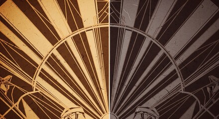 Abstract design with radial lines and geometric shapes.