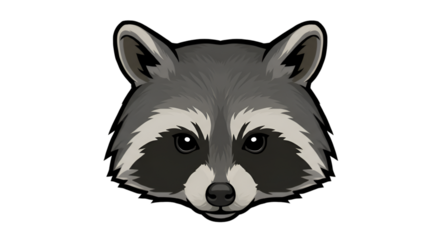 Illustration Raccoon Face with Gray Fur and Cute Eyes Portrait