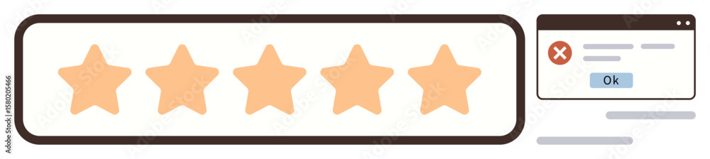 Aufkleber five-star rating bar contrasted by error alert box with ok button. ideal for ui ratings, feedback ev