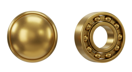 Illustration Shiny Golden Bearing Machine Component On Transparent Background