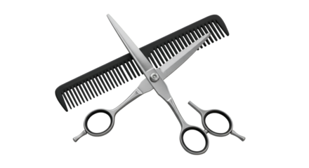 Illustration of Silver Scissors and Black Comb Hair Salon Equipment