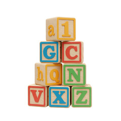Illustration of Stacked Colorful Wooden Alphabet Blocks with Letter and Number