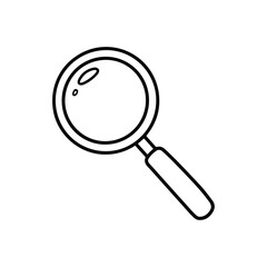 Simple cute hand-drawn vector doodle icon of a magnifying glass with bold black outline, circular lens, and rounded handle in minimalist line art style on white background