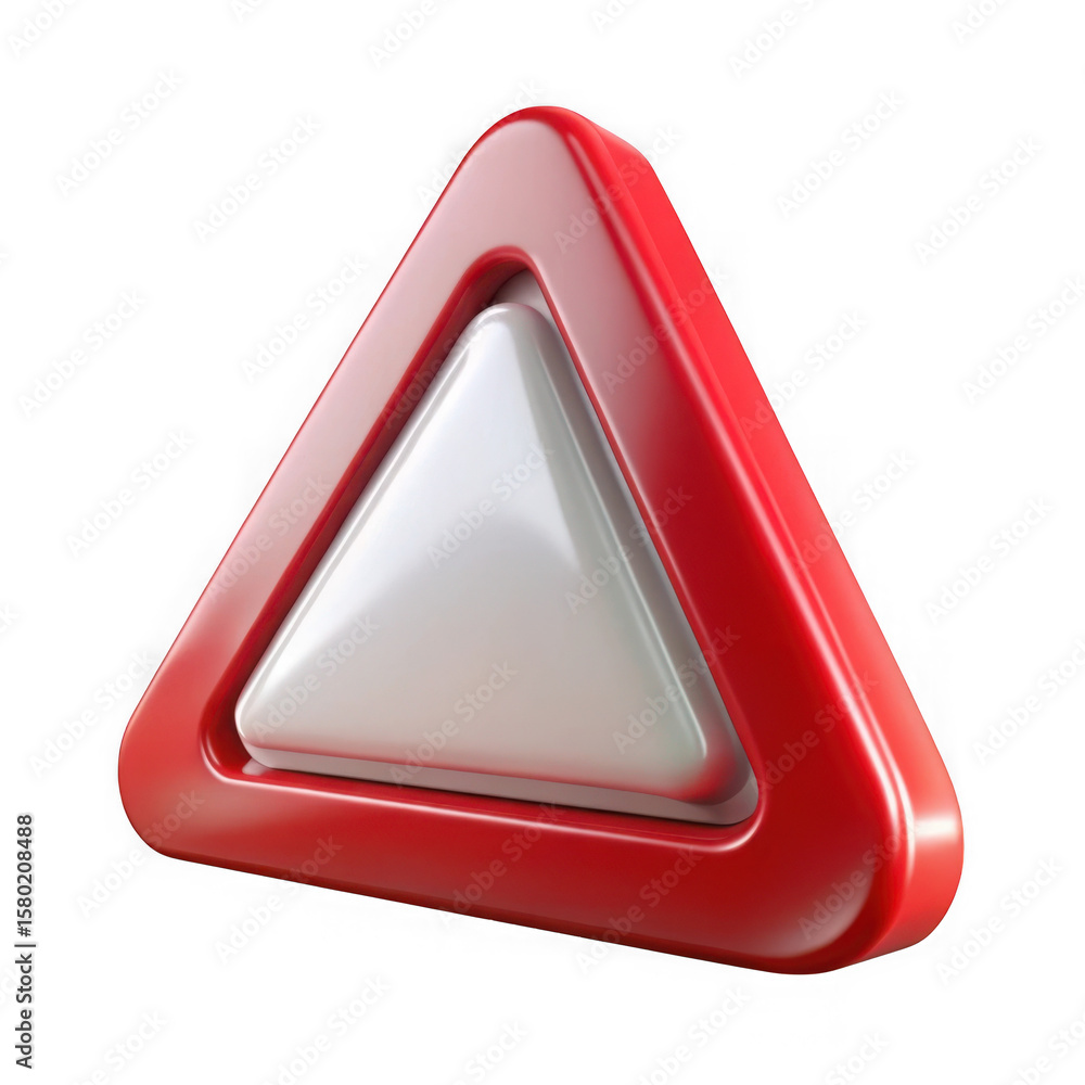 Poster glossy red triangle warning symbol with white inner triangle isolated on transparent background
