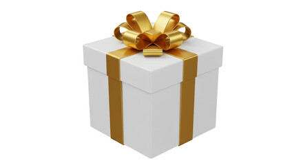 Obraz premium Isolated 3D Render Present Golden Ribbon on a White Box