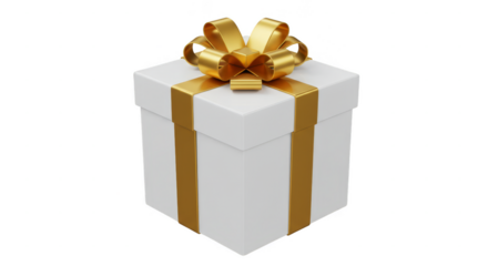 Isolated 3D Render Present Golden Ribbon on a White Box