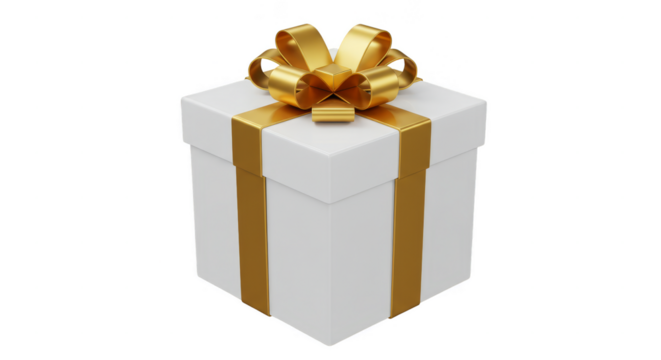 Isolated 3D Render Present Golden Ribbon on a White Box