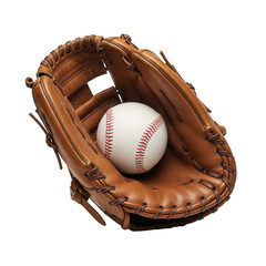 Isolated Baseball Glove with Ball Sport Leather Equipment Brown