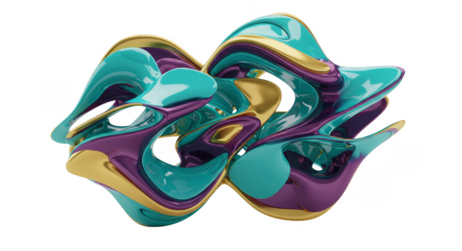 Iridescent Abstract 3D Render Glossy Shape with Transparent Backdrop