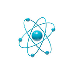 Isolated 3D Illustration of a Blue Atom Model for Science Education