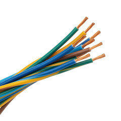 Isolated Bunch of Electrical Copper Wires Cables Blue Green Yellow Brown