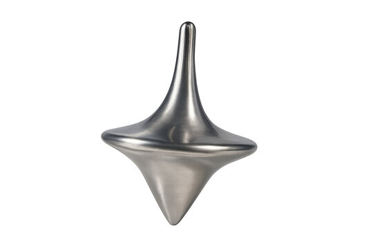 Silver spinning top rotating against transparent backdrop, ideal for motion graphics and animation design work