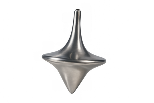 Silver spinning top rotating against transparent backdrop, ideal for motion graphics and animation design work