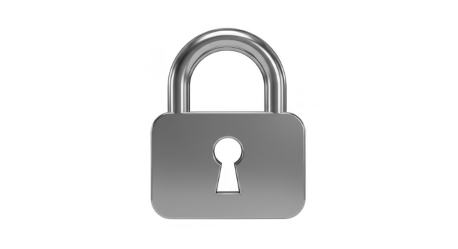 Isolated 3D Rendering of Silver Lock Security Protection Padlock Safety