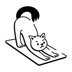 A drawing style icon representing stretching cat  
