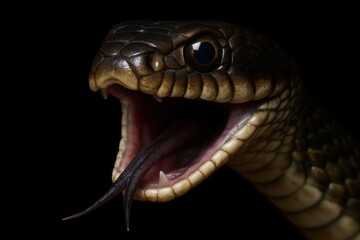 A close-up of a coiled snake's menacing gaze