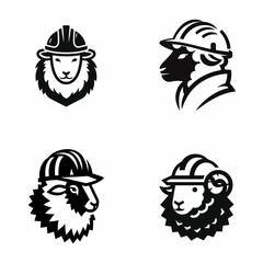 A Sheep wear contruction engineer helmet. Silhouette Clipart Line Art Vector Illustration. Farm animal donning builders headgear worker safety concept.