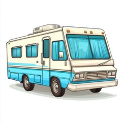 Retro Beige and Light Blue Camper Van Pixel Art Illustration